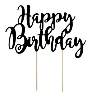PartyDeco Dekoracja na tort "Happy Birthday", czarna, 22,5 cm KPT11-010 - Urodziny dla dorosłych - miniaturka - grafika 1