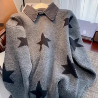 Swetry damskie - TEMU Sweter Damski – Gruby Sweter z Kołnierzem, Kolorowy Blok Ciemnoszary i Czarny, Nieprześwitujący na Jesień/Zimę, Casualowa Bluzka do Codziennych - miniaturka - grafika 1