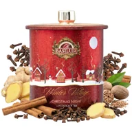 Herbata - BASILUR Christmas Night ŚWIĄTECZNA czarna herbata LIŚCIASTA, cynamon, goździki, imbir, w metalowej PUSZCE NA PREZENT 100g - miniaturka - grafika 1