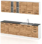 Meble kuchenne - Meble Kuchenne Drewniane Zestaw Kuchnia Bella Szafki 2.6m Szary Dąb Wotan - miniaturka - grafika 1