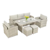 Meble ogrodowe - Zestaw technorattanowy BORNEO + PUFY Beige - miniaturka - grafika 1