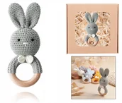 Gryzaki dla dzieci - Gryzak szary ekologiczny naturalny: bawełna i drewno w ekologicznym pudełku - miniaturka - grafika 1