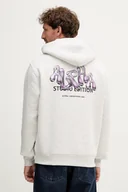 Bluzy męskie - Alpha Industries bluza męska kolor szary z kapturem z nadrukiem 156339.752 - miniaturka - grafika 1