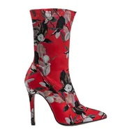 Botki damskie - Czerwone botki na szpilce ze skarpetą Santana - ButyModne - miniaturka - grafika 1