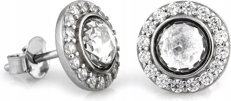 Srebrne kolczyki 925 małe okrągłe z cyrkoniami 2,75g wkrętki na sztyfcie