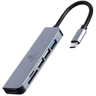 Wtyczki i adaptery - GEMBIRD A-CM-COMBO6-02 Wieloportowy Adapter USB Type C 6w1 Hub + HDMI + czytnik kart - miniaturka - grafika 1