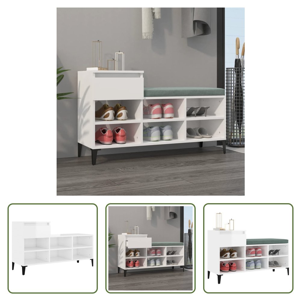 Stojak na buty The Living Store biały wysoki połysk 102x36x60 cm materiał drewnopochodny