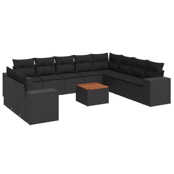 Zestaw mebli ogrodowych modułowych czarny rattan PE z poduszkami 62x62x69