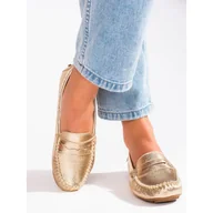 Mokasyny damskie - Goodin Wygodne damskie mokasyny złote Shelovet złoty - miniaturka - grafika 1