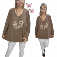 Bluzki damskie - STYLOWA TUNIKA BAWEŁNA motyl cyrkonie na co dzień premium luźna 50 52 5XL - miniaturka - grafika 1