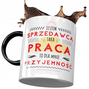 Kubek Czarny Dla Sprzedawcy Praca to Przyjemność z Nadrukiem ze Zdjęciem + Opakowanie na prezent (wzór 04) - Kubki - miniaturka - grafika 1