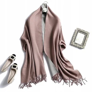 Szal szalik damski 100% kaszmirowy różowy szary - Apaszki i szaliki damskie - miniaturka - grafika 1
