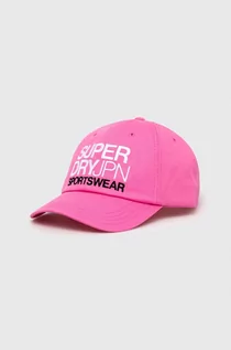 Czapki damskie - Superdry czapka z daszkiem bawełniana kolor różowy z aplikacją - grafika 1