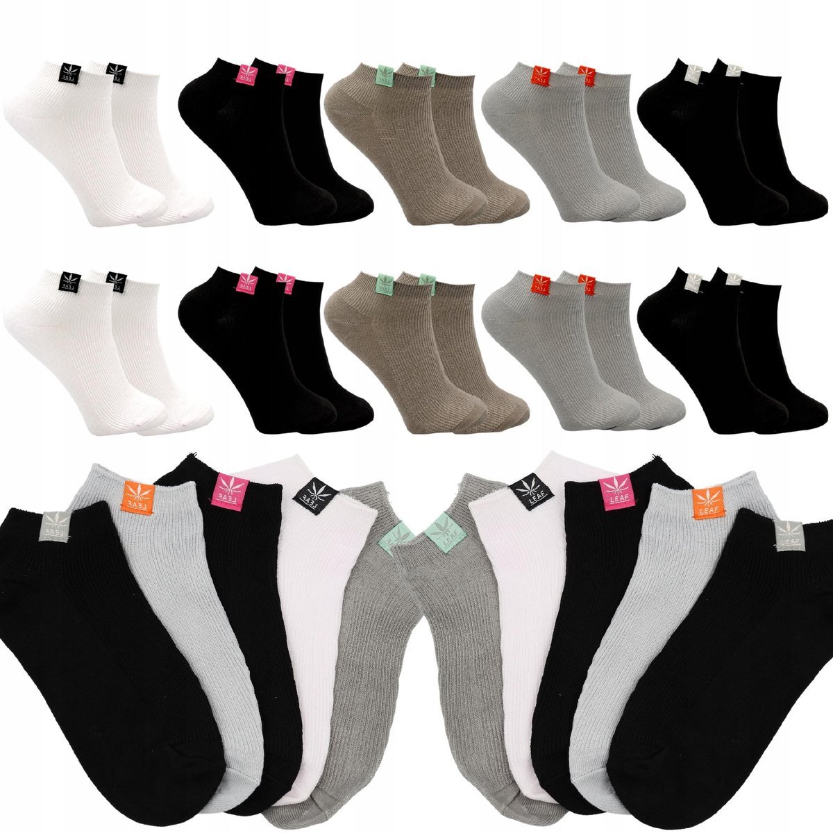 10x Stopki Damskie Bezuciskowe Krótkie Skarpetki Kolorowe Bawełniane 35/38