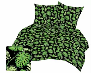 Pościel z kory 160x200 czarna liście zielone gałązki palmy na guziki bawełna - Pościel - miniaturka - grafika 1