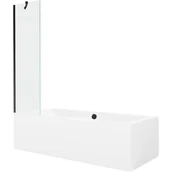 Wanny - Mexen Cube wanna prostokątna 180 x 80 cm z obudową i parawanem 1-skrzydłowym 50 cm, transparent, czarny - miniaturka - grafika 1