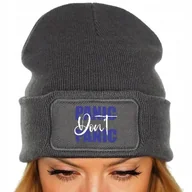 Czapki damskie - CZAPKA SZARA Zimowa Bawełniana Na Prezent PANIC DON'T PANIC Wzory - miniaturka - grafika 1