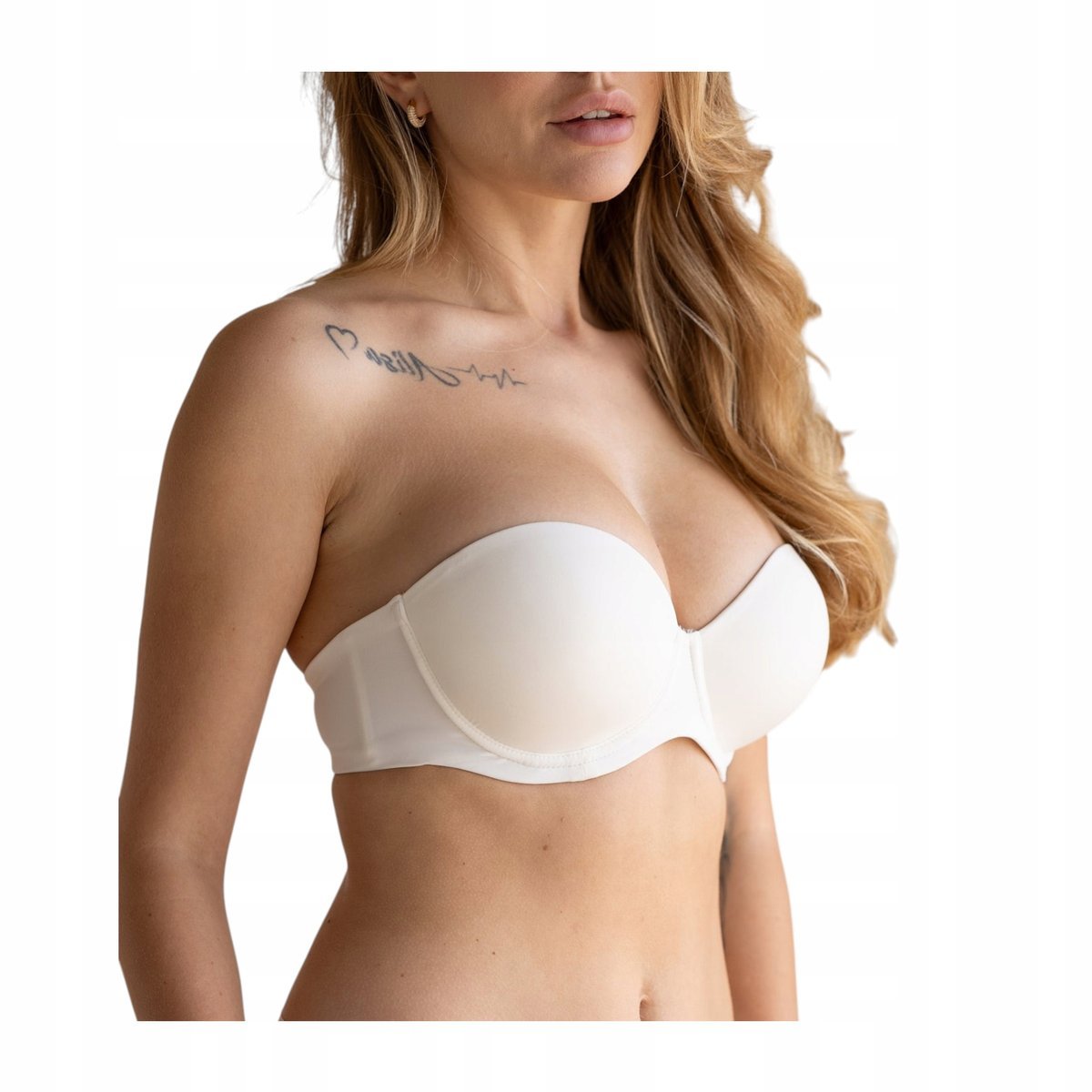 Biustonosz push up bez ramiaczek balkonetka biały opaska bandeau Kleo 75E