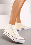 Trampki damskie - Jasnobeżowe Casualowe Sznurowane Trampki z Wysoką Cholewką Irmagia - Renee - miniaturka - grafika 1