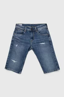 Spodnie i spodenki dla chłopców - Pepe Jeans szorty jeansowe dziecięce Cashed Short Repair kolor niebieski regulowana talia - grafika 1