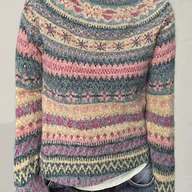 Swetry damskie - TEMU Damski kolorowy dzianinowy sweter z geometrycznym wzorem - miękki pulower z poliestru z kwiatowymi i geometrycznymi wzorami, stylowy design z - miniaturka - grafika 1