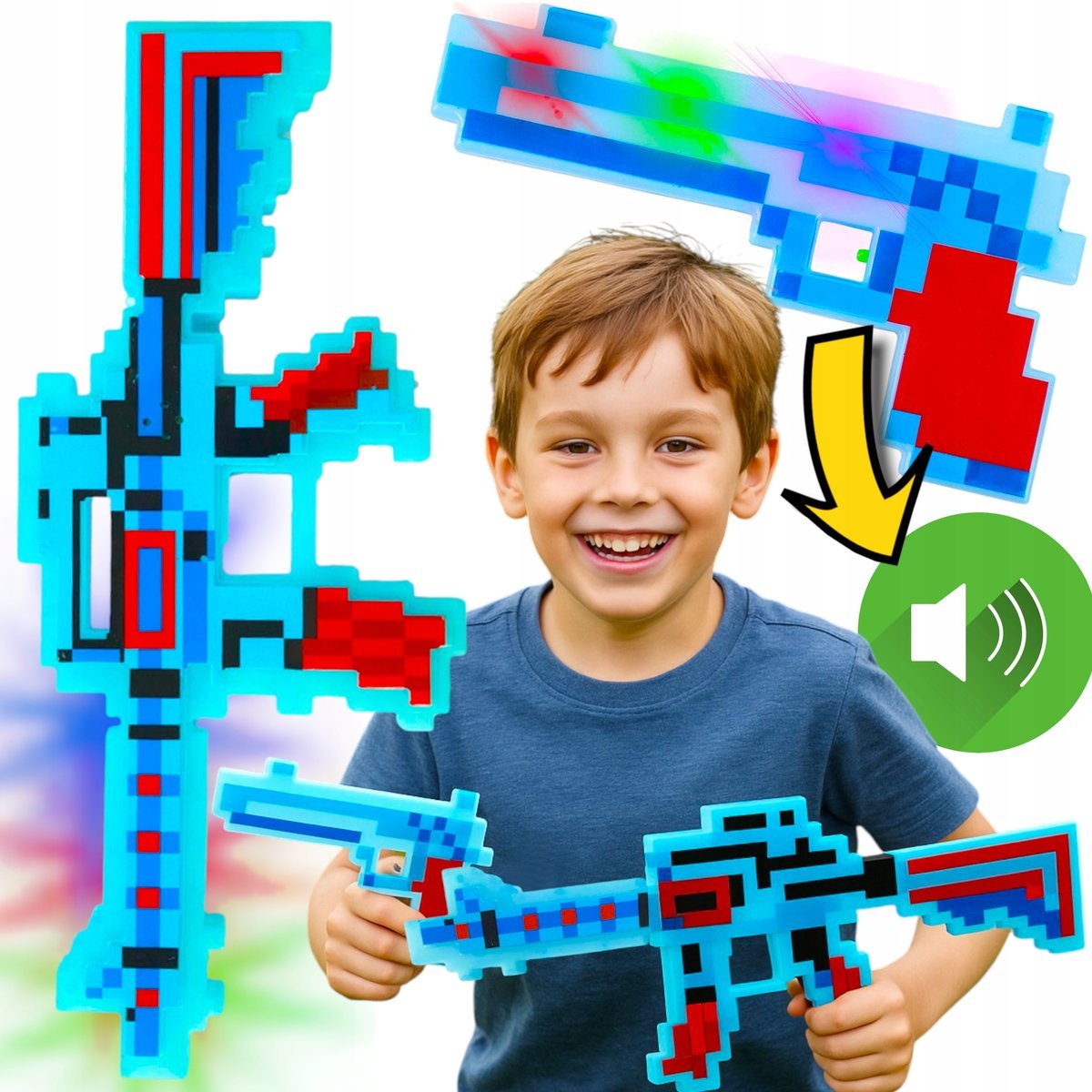 Zestaw Minecraft Diamentowy Karabin + Pistolet na Baterie Elektryczny Led