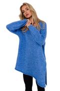 Swetry damskie - Asymetryczny Sweter Oversize - Lazurowy - miniaturka - grafika 1