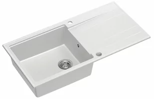 Quadron Zlewozmywak granitowy jednokomorowy 100x50x21,5 cm z ociekaczem EVAN 146 XL GRANITEQ SNOW WHITE ze stalowym odpływem - Zlewozmywaki - miniaturka - grafika 1