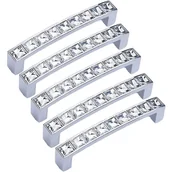 Zawiasy, okucia i inne akcesoria - Zestaw 5 nowoczesnych ozdobnych kryształowych gałek, 4" długości (środek otworu 3,6"), przezroczyste srebro, uchwyt do szuflady ze stopu - miniaturka - grafika 1