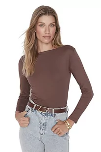 Trendyol Damska regularna bluzka z dzianiny typu bodycon, Brązowy, L - Body - miniaturka - grafika 1