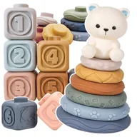 Zabawki interaktywne dla dzieci - Miękkie klocki sensoryczne dla maluszka - Piramidka Miś 13el.  Z829 - miniaturka - grafika 1