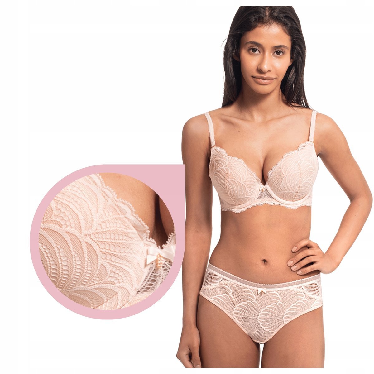 Biustonosz Agio DB-9322 My Body Push up różowy koronkowy stanik - 90C