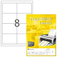 Etykiety do drukarek - TopStick 8739 etykiety wielofunkcyjne, 8 etykiet na arkusz A4, 96,5 x 67,7 mm, 8000 etykiet, samoprzylepne, duże naklejki do drukarek laserowych i atramentowych, białe - miniaturka - grafika 1