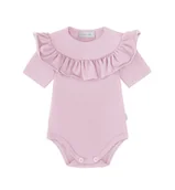 Body dla niemowląt - Body Z Falbanką, Krótki Rękaw Brudny Róż - 80 - miniaturka - grafika 1