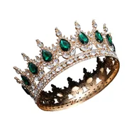 Dodatki do strojów karnawałowych - KORONA Diadem tiara ozdoba na głowę złota rekwizyt zielone kryształy - miniaturka - grafika 1