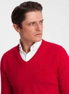 Swetry męskie - Ombre Clothing Klasyczny sweter męski Kemuel czerwony S - miniaturka - grafika 1