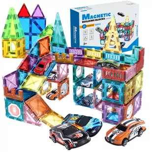 Klocki magnetyczne kostrukcyjne DUŻE PANELE ZESTAW XXL Tor samochodowy Parking Garaż 3D + samochodziki - 12 aut Magetic Building Blocks - Klocki - miniaturka - grafika 1