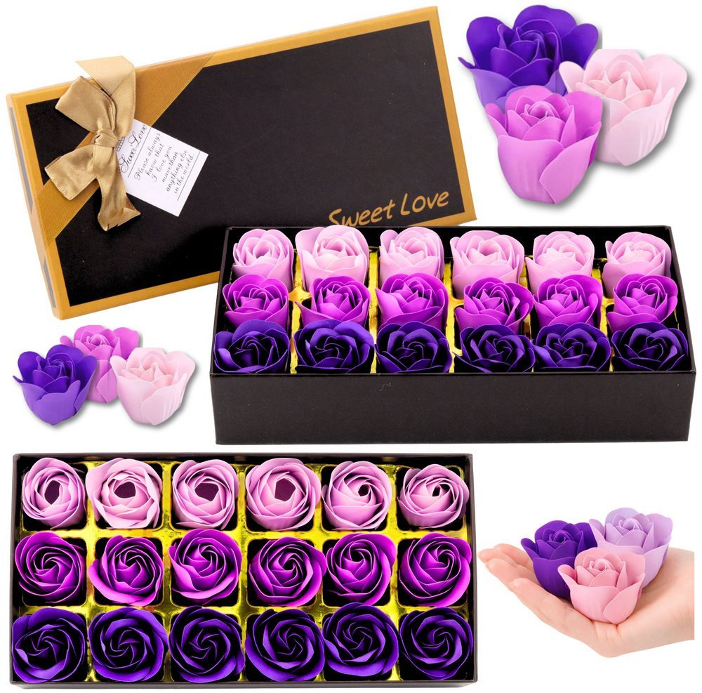 LEAN Flower Box Wieczne Pachnące Róże Kwiaty w Pudełku Fioletowe 18 szt.