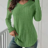 Bluzki damskie - TEMU Elegancka Bluzka z Długim Rękawem i Dekoltem w Serek dla Kobiet - Miękka, Półprzezroczysta Tunika Zimowa, Luźny Krój, Jednokolorowa - miniaturka - grafika 1