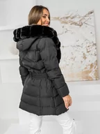 Kurtki damskie - Czarna długa pikowana kurtka płaszcz damska zimowa z kapturem Denley 5M3158 - miniaturka - grafika 1