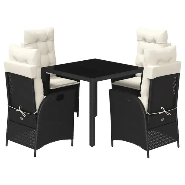 Zestaw Mebli Ogrodowych Rattan PE Czarny, Stół 90x90x75 cm, Krzesła 57x6
