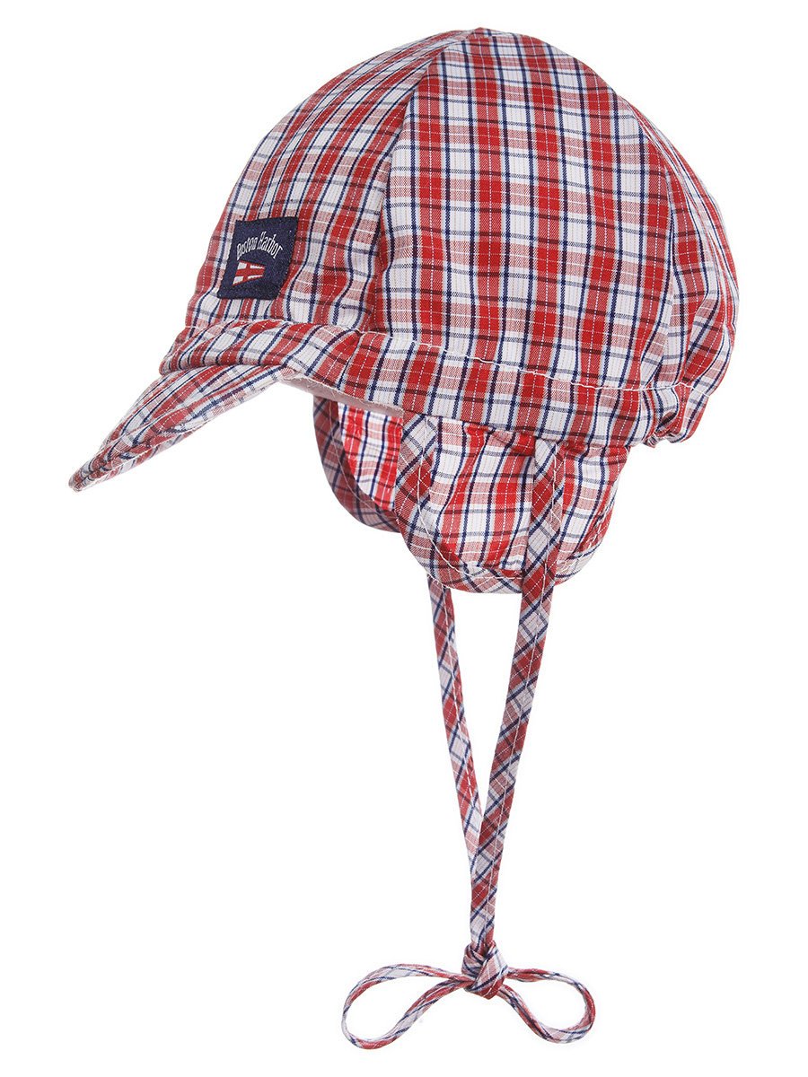 Niemowlęca czapka wiązana w czerwona kratkę Döll r.47