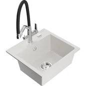 Zlewozmywaki z baterią - Mexen Milo zlewozmywak granitowy 1-komorowy z baterią kuchenną Duo, biały - miniaturka - grafika 1