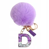 Breloki - Breloczek z pomponem fioletowym - litera D, stylowy dodatek - miniaturka - grafika 1