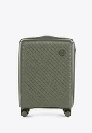 Walizki - Mała walizka z polipropylenu w tłoczone paski szaro - oliwkowa - miniaturka - grafika 1