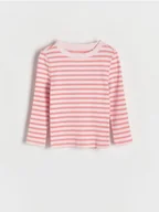 Bluzki dla dziewczynek - Reserved - Koszulka w paski - różowy - miniaturka - grafika 1