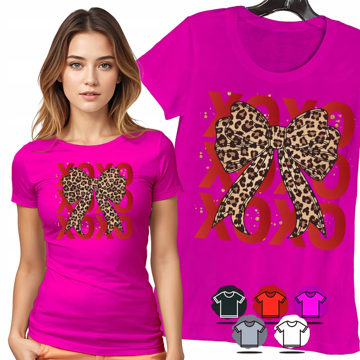 KOSZULKA DAMSKA T-SHIRT - KOKARDKA PANTERKA XOXO SERCE MODNY STYL WZÓR - XX