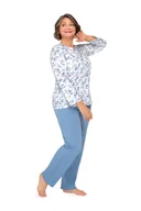 Piżamy damskie - Piżama Damska 3Xl Niebieska W Kwiaty Rozpinana Długi Rękaw Spodnie Bawełniana - miniaturka - grafika 1