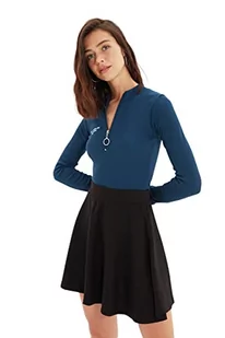 Trendyol Damska dopasowana bluzka z dzianiny Bodycon z wysokim dekoltem, Indygo, XL - Body - miniaturka - grafika 1