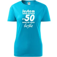 Koszulki i topy damskie - Damska Koszulka z Nadrukiem jestem super dziunia po 50 mów do mnie bejbe turkusowy XL - miniaturka - grafika 1